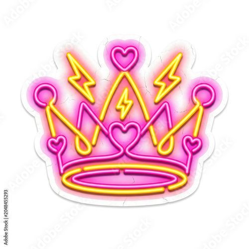 Neon glow-in-the-dark crown with heart and lightning bolt accents for creative branding or event decorations.