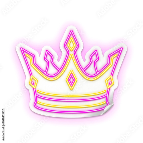 Neon pink fantasy crown with glowing yellow accents and intricate gemstone details on dark background.