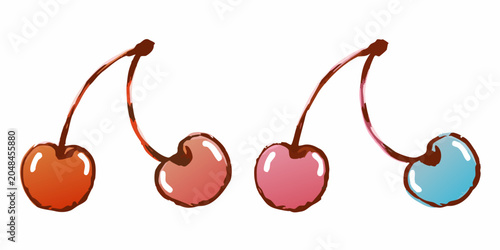 Tableau sur toile Watercolor Cherry Pairs Four Variations On White Background
