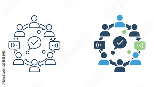 Bild auf Leinwand Team communication and feedback loop icon set showing group members connected in