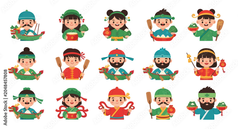 Fototapeta premium Chinese Dragon Boat Festival cartoon children characters and elements