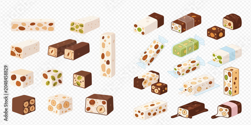 Delicious Assortment of Nougat Candies with Nuts and Chocolate Coating.