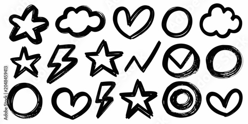 Foto Hand Drawn Doodle Collection With Stars Hearts And Lightning Bolts