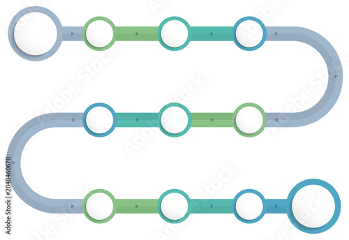 Curved timeline infographic template with nine elements