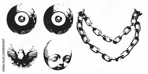 Schilderij op canvas Collage Of Symbolic Objects In Black And White
