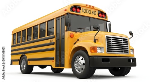 Yellow school bus isolated on white background front view transportation concept
