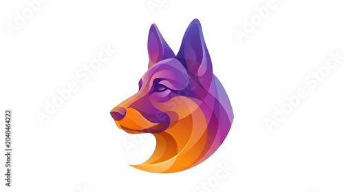 Vibrant Colorful German Shepherd Dog Head Vector Illustration