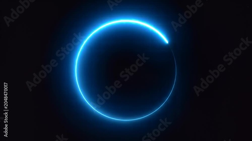 Blue glowing circle light trail abstract animation on dark background