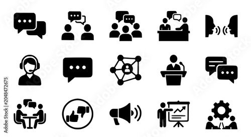 Bild auf Leinwand Speaking and communication solid icon set vector illustration