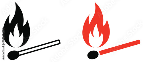 Bild auf Leinwand Match Fire Flame Icons Vector Pack Showcasing Ignited Matchsticks, Fire Symbols,