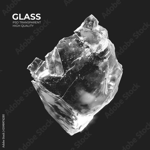 Photos Close-up of a transparent glass shard on a dark background