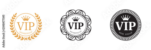 VIP emblem collection, crowns vector illustration, luxurious badge symbols set, premium royal crest icons gold luxury design