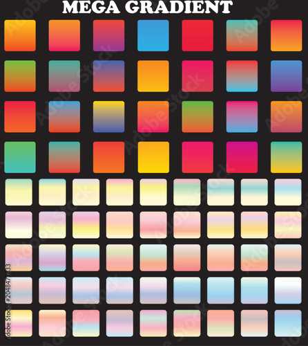 A comprehensive collection of smooth color gradients, featuring a vibrant spectrum of hues for modern graphic design, digital art, and web backgrounds