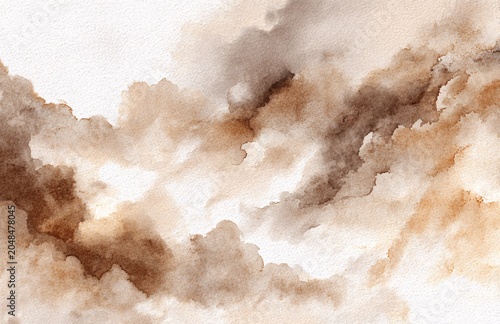 Brown watercolor clouds forming abstract textured sky composition