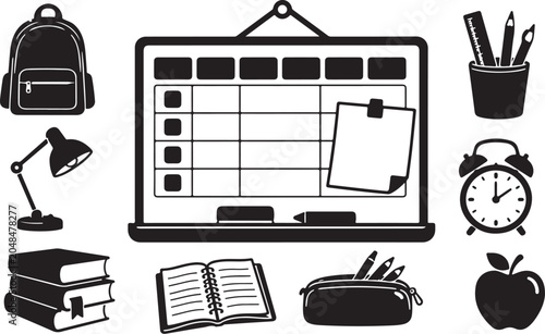 School supplies icon set, education vector elements