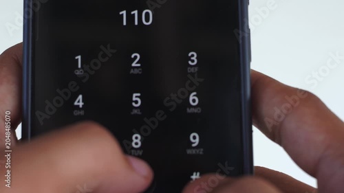 Emergency and urgency, dialing 110 on smartphone screen.