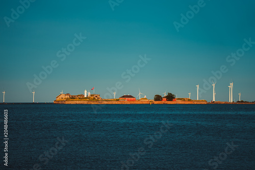 Coastal Fortress Island and Wind Turbines in Copenhagen