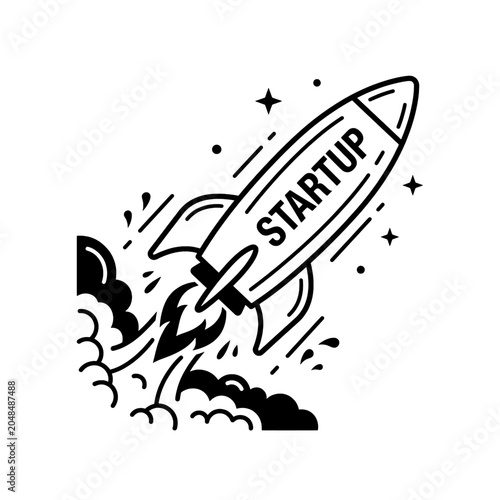 Foto Stup rocket launching black w… vector icon graphic