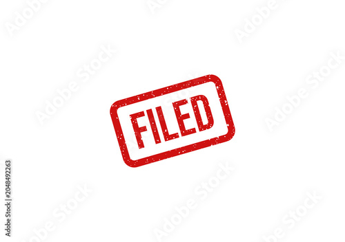Red filed stamp with bold lettering