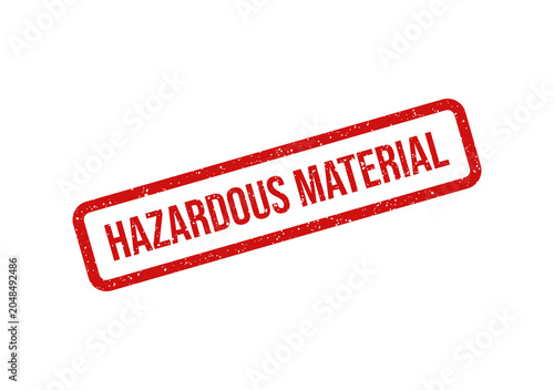 Red hazardous material warning stamp with bold text