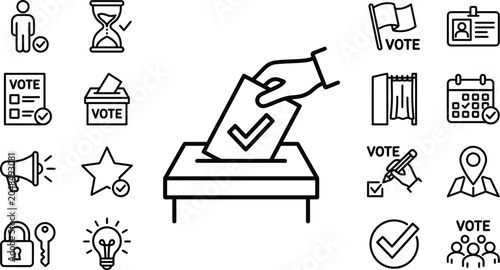 Foto Election Icons Set Line Art Style On White Background