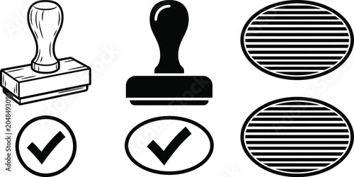 Принти на полотні Rubber Stamps And Checkmark Symbols Black Silhouette On White Background