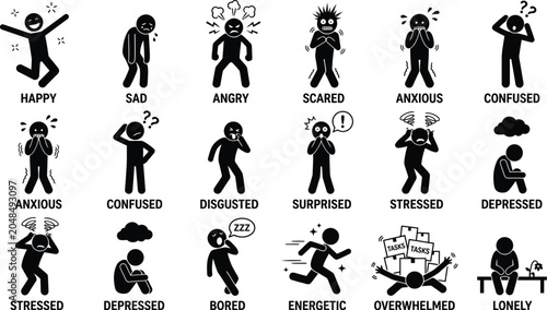 Foto Human Emotion Pictograms Flat Black Icons On White Background