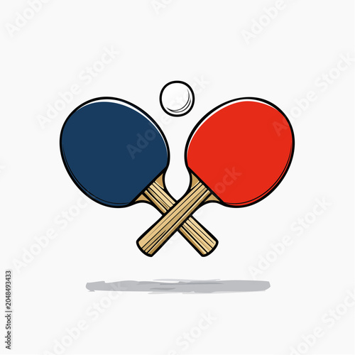Two crossed ping pong paddles and ball, flat design