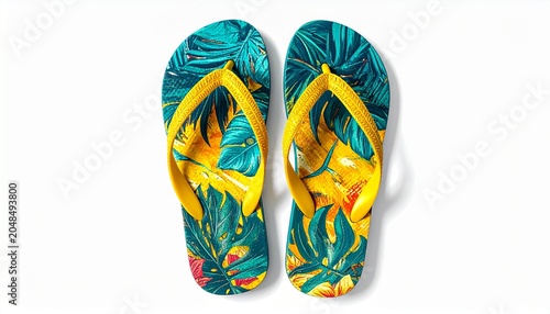 Vibrant tropical flip flops for summer vacation and travel adventures