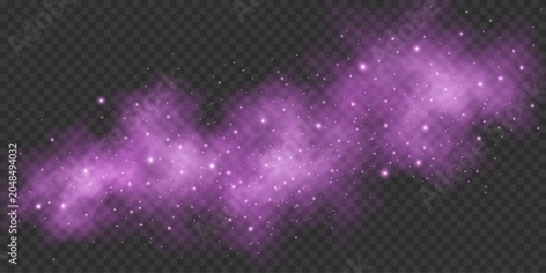Photos Magical abstract purple cloud with flying glittering dust and soft fog on transparent background