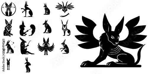 Bild auf Leinwand Anubis Jackal Egyptian Mythology Icon - Minimal Black Flat Vector Symbol on Pure