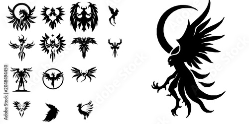 Billede på lærred Banshee Spirit Ghost Icon - Minimal Black Flat Vector Symbol on Pure White Backg