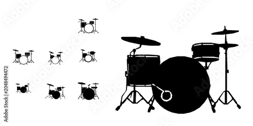 Fotografie Bass Drum Percussion Instrument Icon - Minimal Black Flat Vector Symbol on Pure