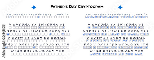Quadro su tela Father's Day cryptogram puzzle with solution, engaging and fun activity