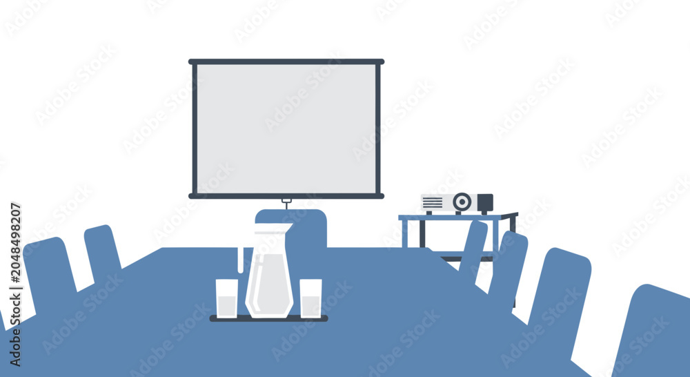 Fototapeta premium Modern Conference Room with Projector Screen and Water Pitcher
