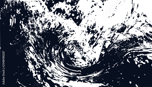 Abstract Dark Wave Swirl, Dynamic Ocean Motion, Monochrome Splash Texture