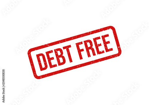 Red stamp with bold debt free text