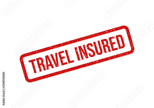 Foto Red travel insured stamp or badge