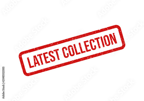 Red vintage stamp style badge with latest collection text