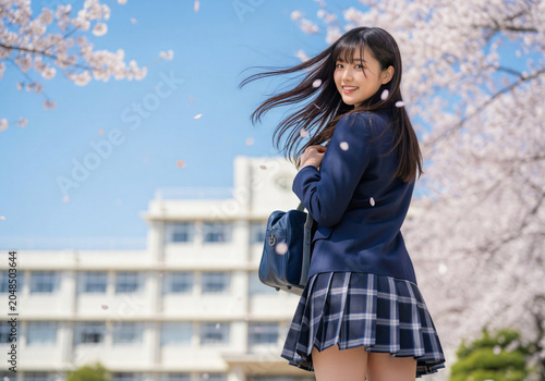 桜咲く学校と女子高生