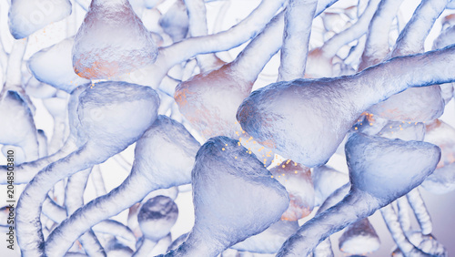 Bild auf Leinwand Neural Cells and Synaptic Connections Showing Brain Signal Transmission, Neuron