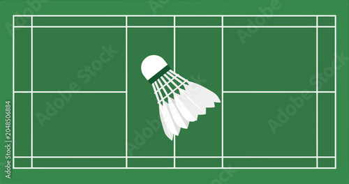 Schilderij op canvas Vector illustration of a shuttlecock on a green badminton court with white lines