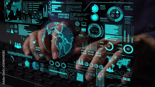 Cuadro en lienzo Data center monitoring dashboard visualize network performance, connection status, usage rate, and telecommunication insight