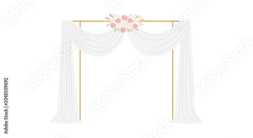 Fotografie Elegant Wedding Arch with Flowers and Drapes