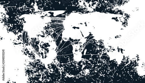 Global Connectivity World Map Grunge Texture Lines Connection