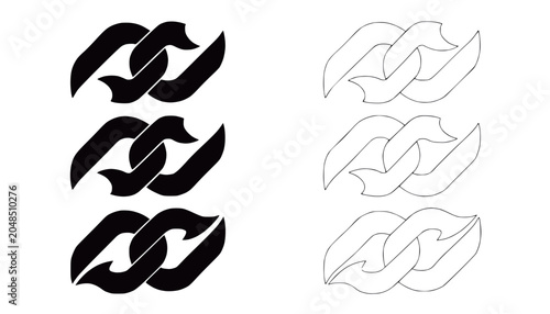 Interlocking Links Symbol: Black Silhouette and Outline