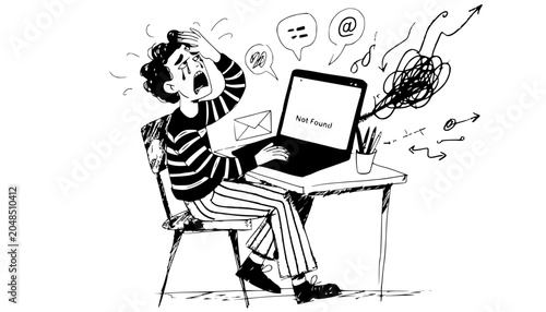 Frustrated Person Overwhelmed by Digital Communication and Computer Error