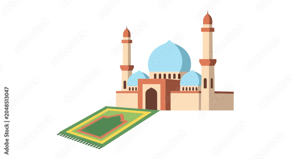 Fototapeta premium Islamic Mosque with Prayer Mat, Ramadan, Eid al-Fitr, Islamic Architecture