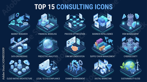 Top 15 Consulting Icons Collection for Business and Technology