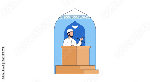 Canvas Print Muslim man giving sermon from podium in mosque, Islamic culture, prayer, religio